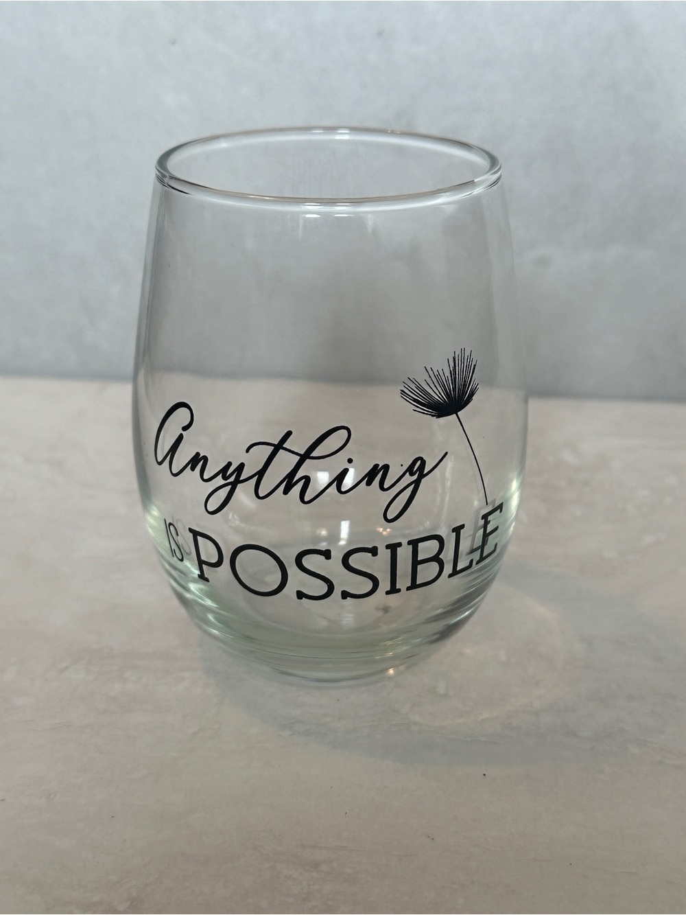 Stemless Wine Glasses-Dandelion "Anything is Possible"- 17oz NWT